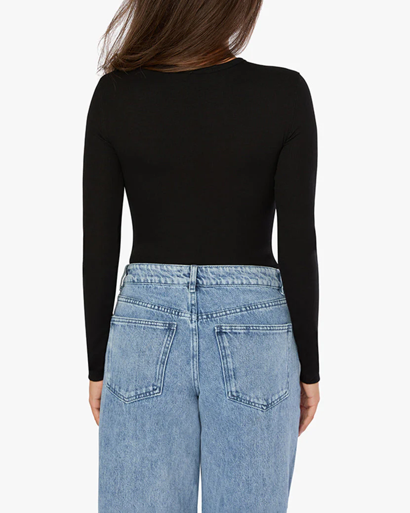 Crew Neck Henley Bodysuit | Black - Image 5