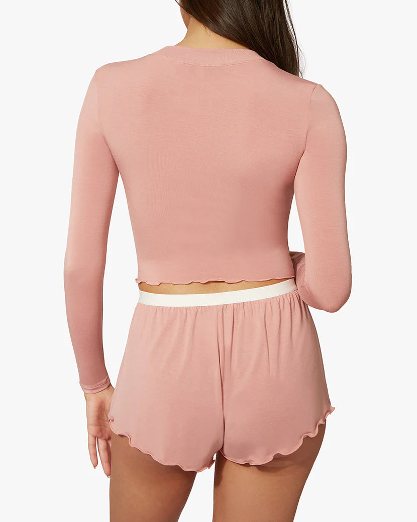 Crew Neck Long Sleeve Cropped Tee | Mauve - Image 5