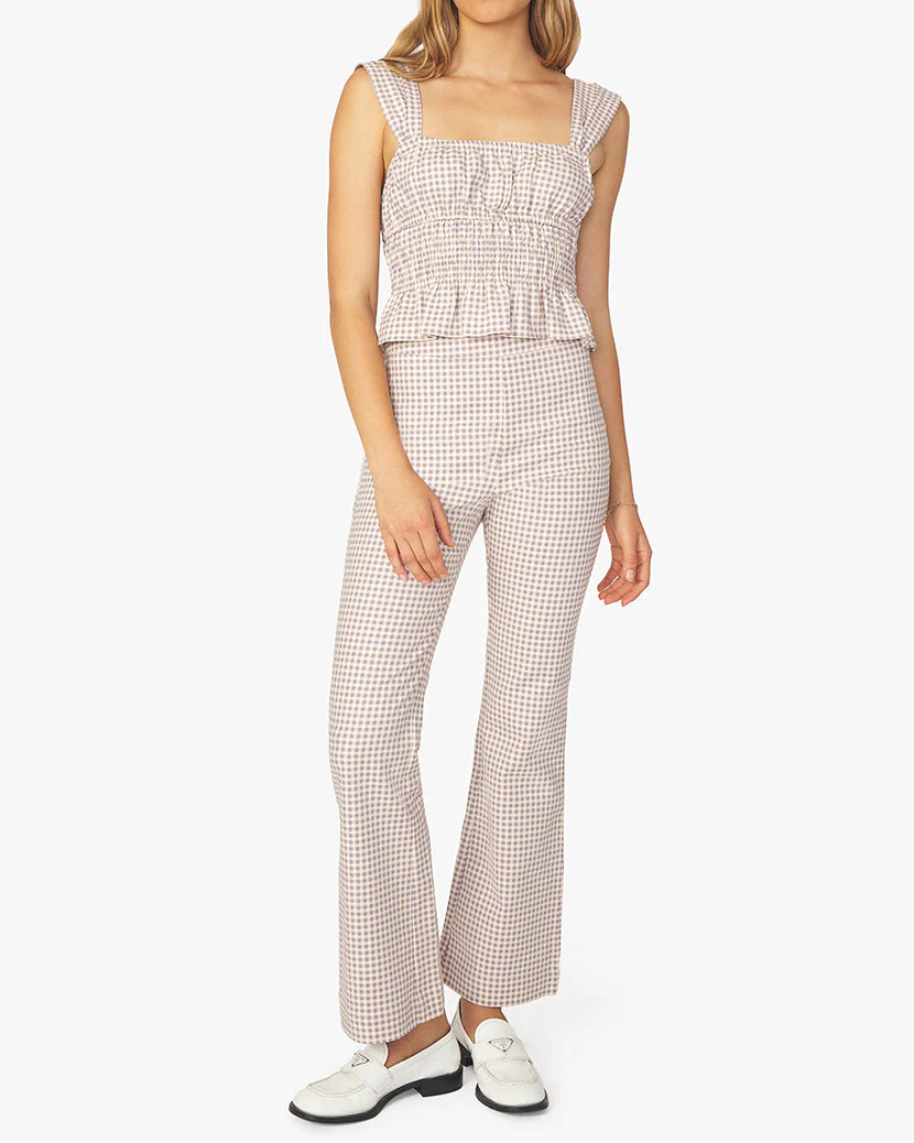 Crop Straight Micro Gingham Pant | Whisper White