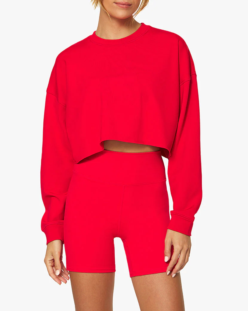 Cropped Fleece Knit Sweatshirt | Ruby - Image 5