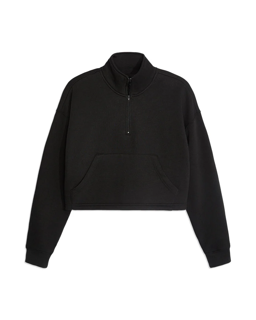 Cropped Knit Quarter Zip | Black