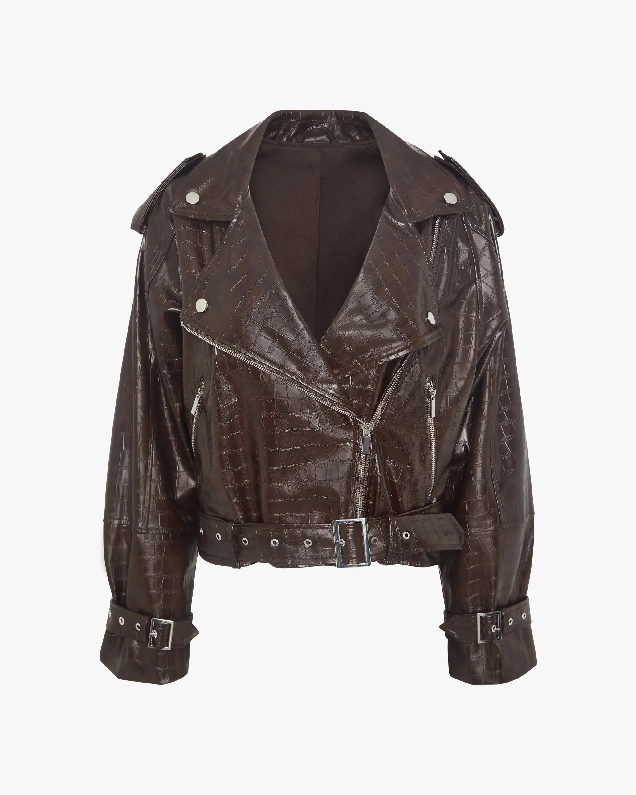 Cropped Moto Jacket | Dark Brown - Image 4