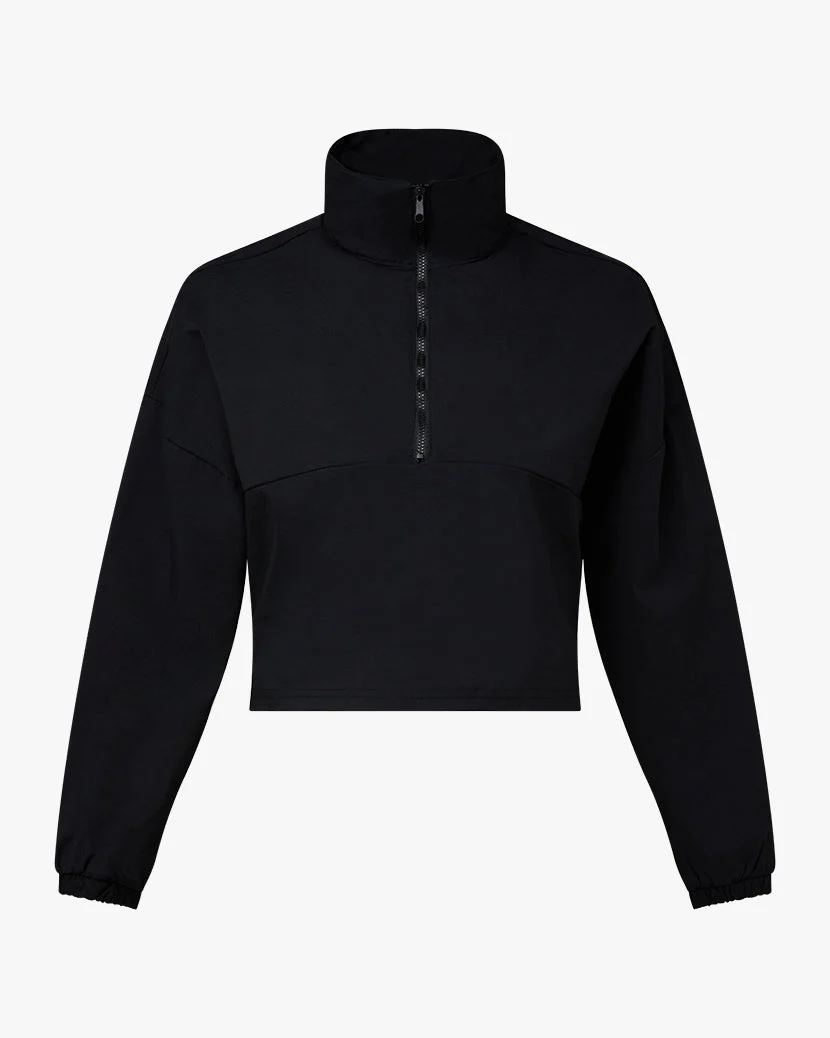 Cropped Nylon Quarter Zip | Black - Image 2