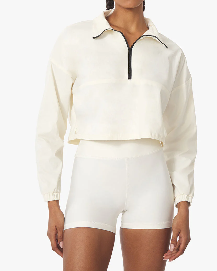 Cropped Nylon Quarter Zip | Off White