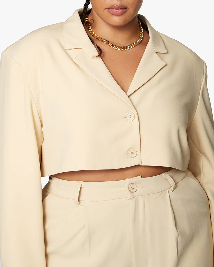 Cropped Stretch Herringbone Twill Blazer | Taupe - Image 5