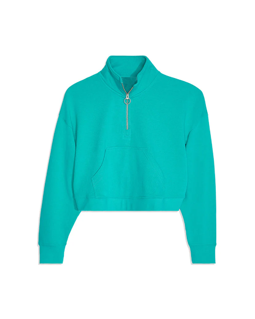 Cropped Terry Half Zip Sweatshirt | Tile Green