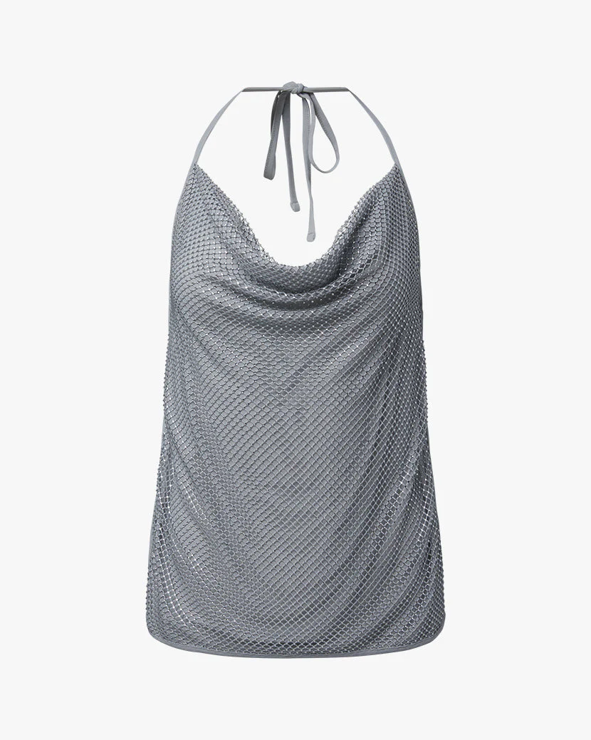 Crystal Cowl Neck Top | Silver - Image 3