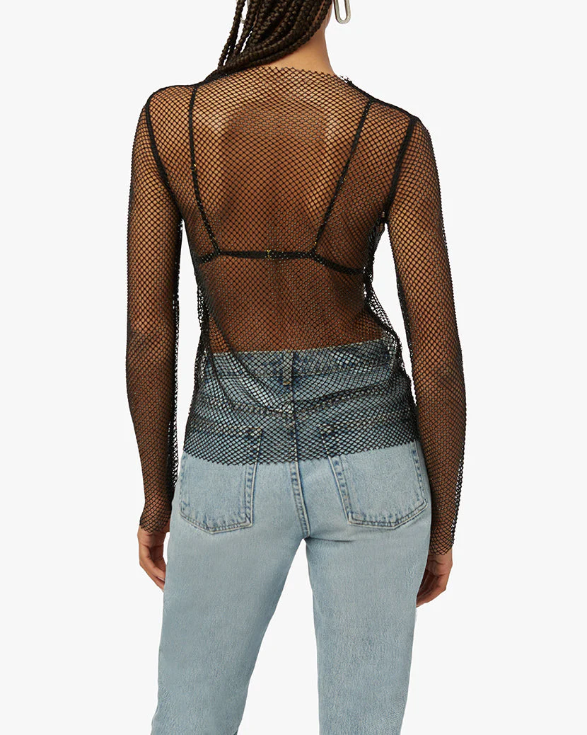 Crystal Mesh Mock Neck Top | Black - Image 5