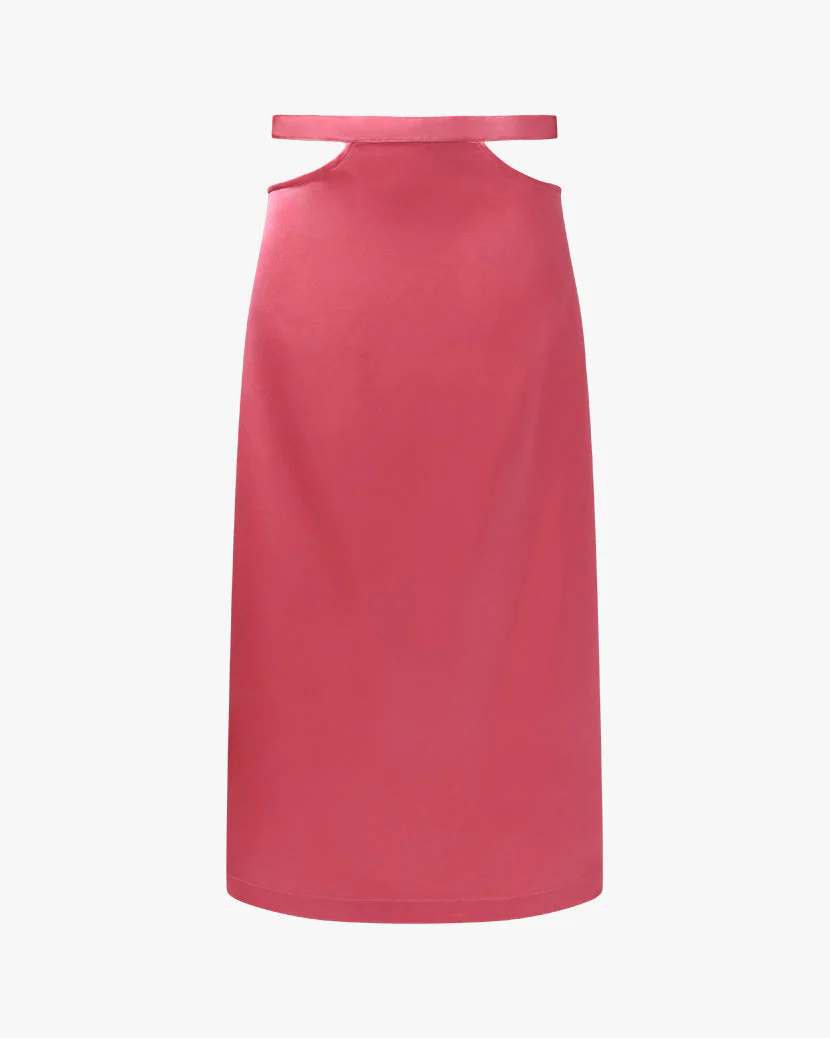 Cut Out Satin Charmeuse Midi Skirt | Hot Pink - Image 2