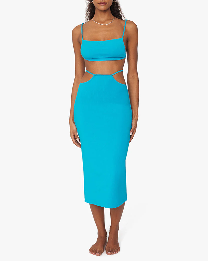 Cutout Jersey Knit Midi Skirt | Ocean Blue