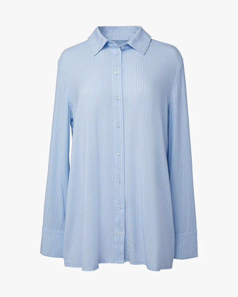 Dani Pinstripe Silk Shirt Dress | Sky Off White - Image 2