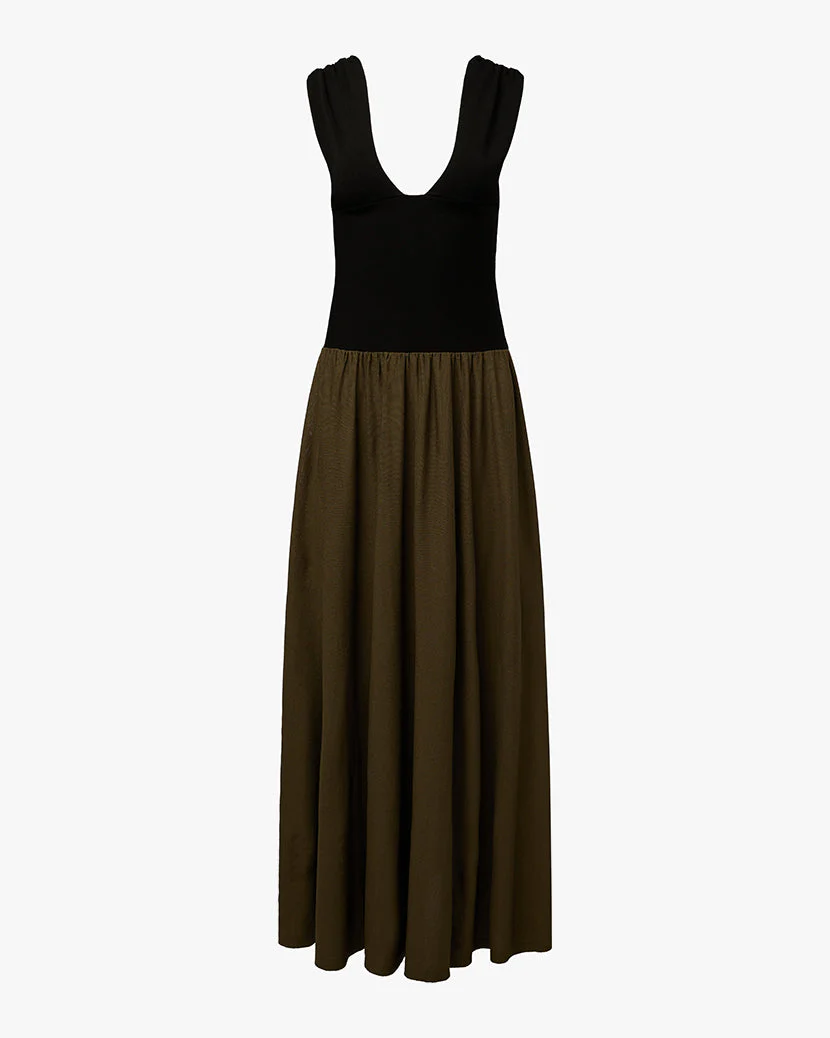 Deep V Corset Maxi Dress | Black x Fern - Image 2