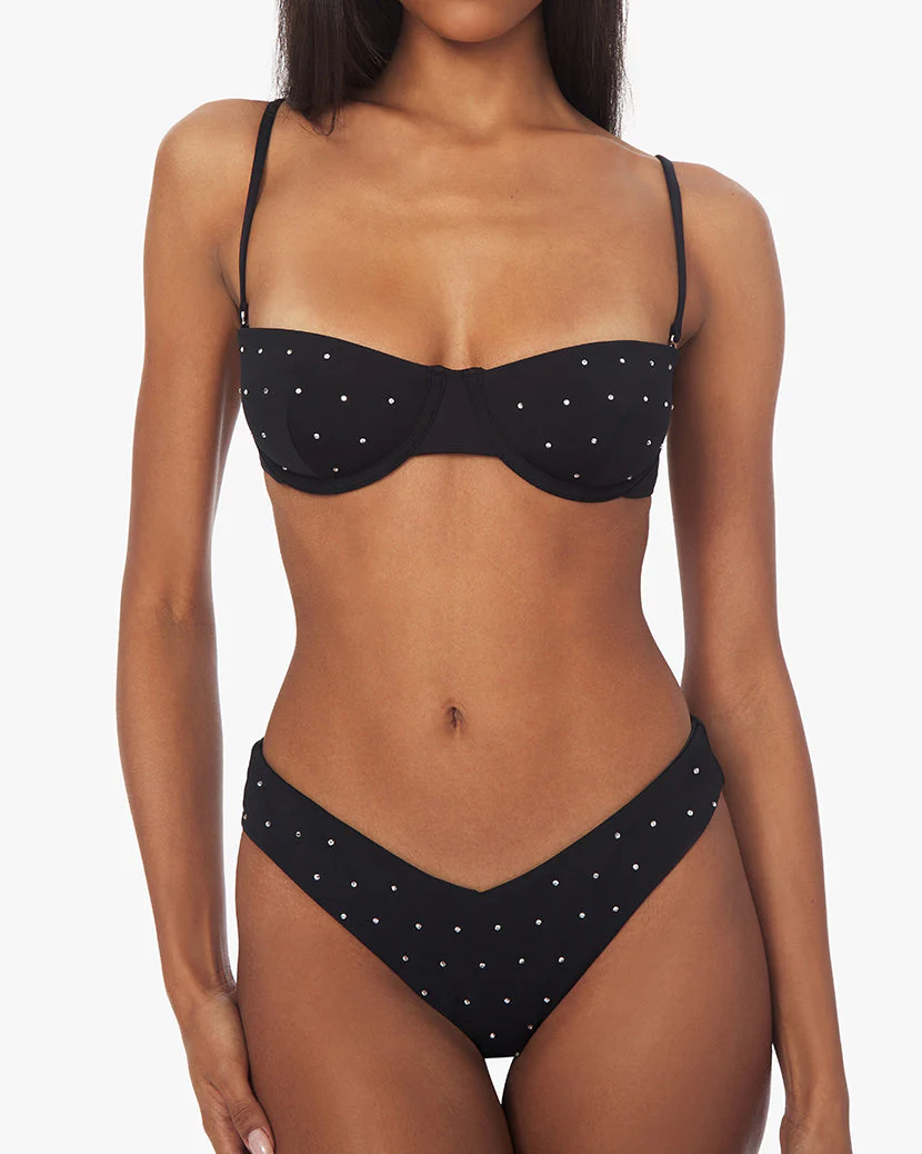 Delilah Rhinestone Tricot Bikini Bottom | Black - Image 5