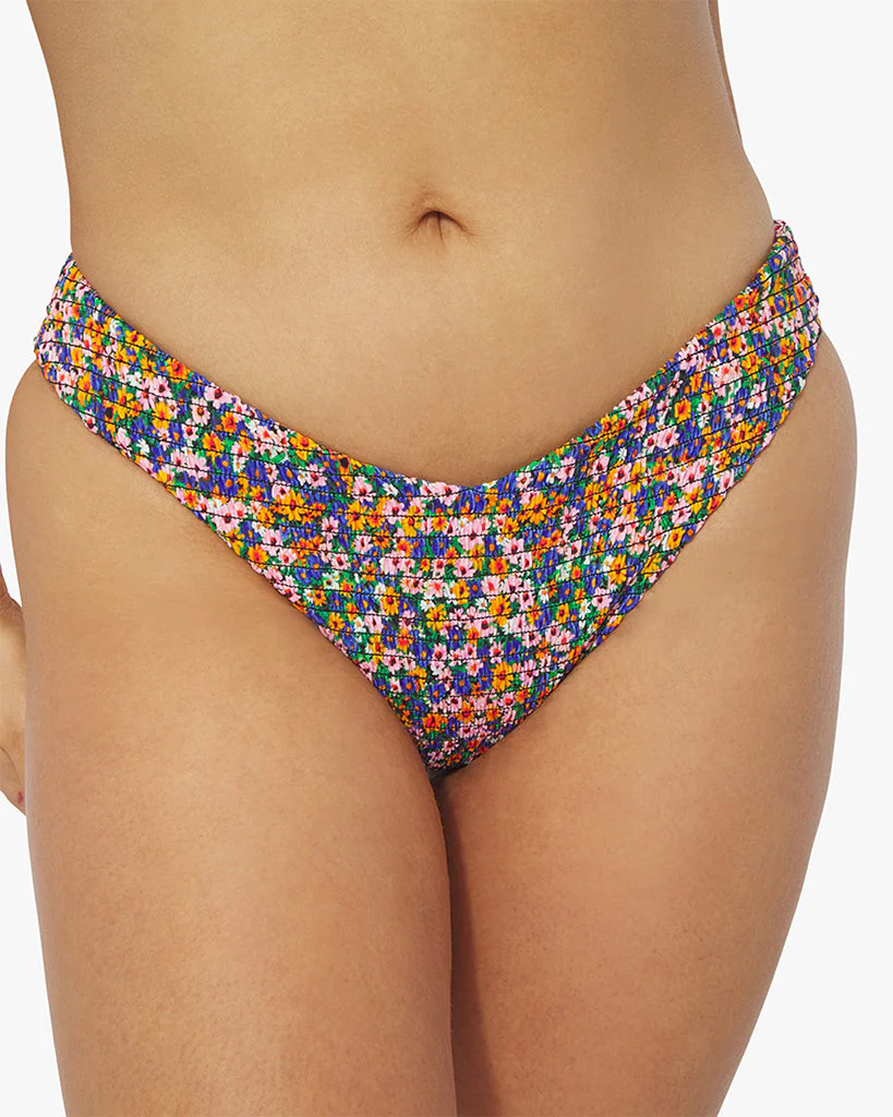 Delilah Smocking Micro Wildflowers Bikini Bottom | Bright Green - Image 3