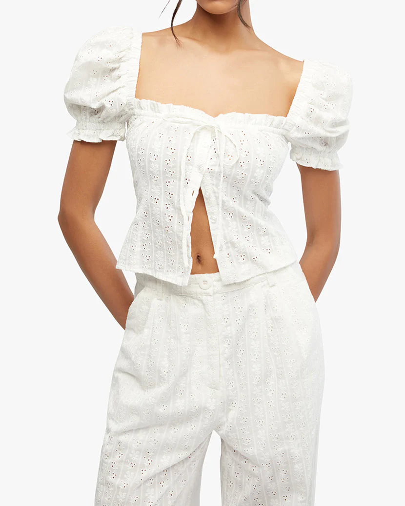Eyelet Puff Sleeve Top | White