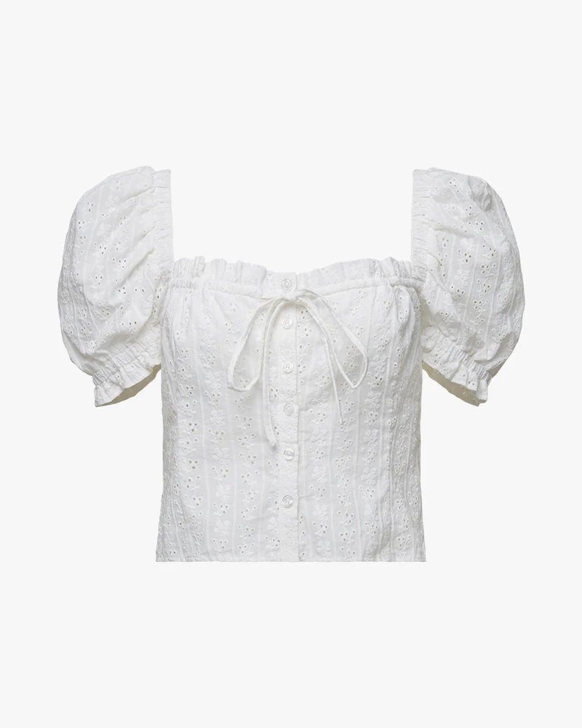 Eyelet Puff Sleeve Top | White - Image 2