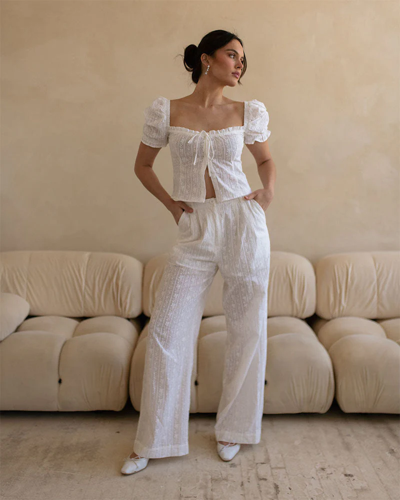 Eyelet Trousers | White - Image 3