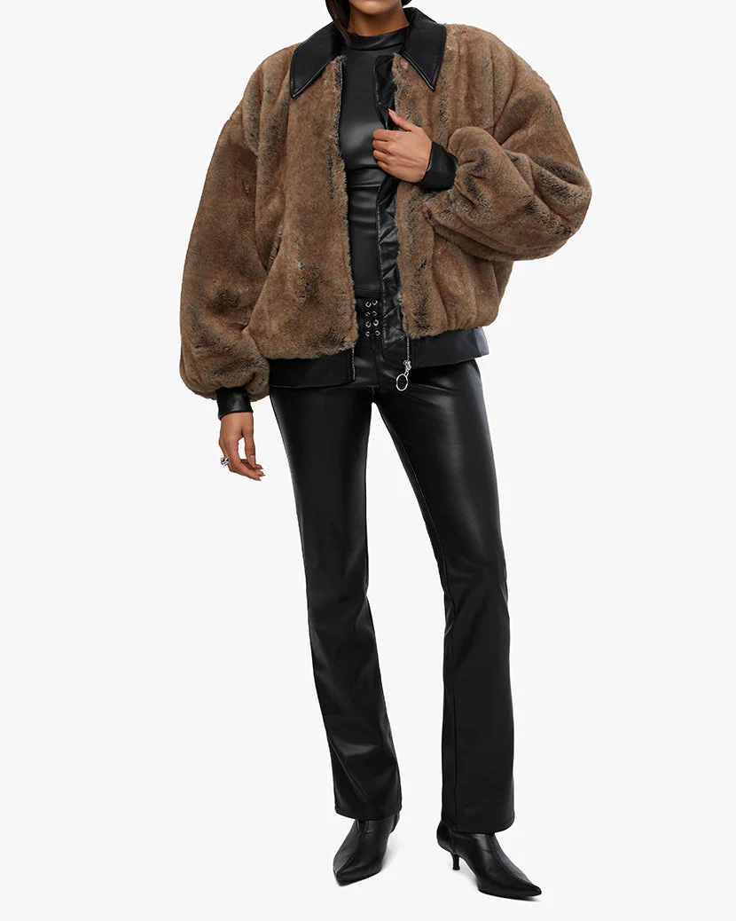 Faux Fur Bomber Jacket | Black x Brown - Image 4