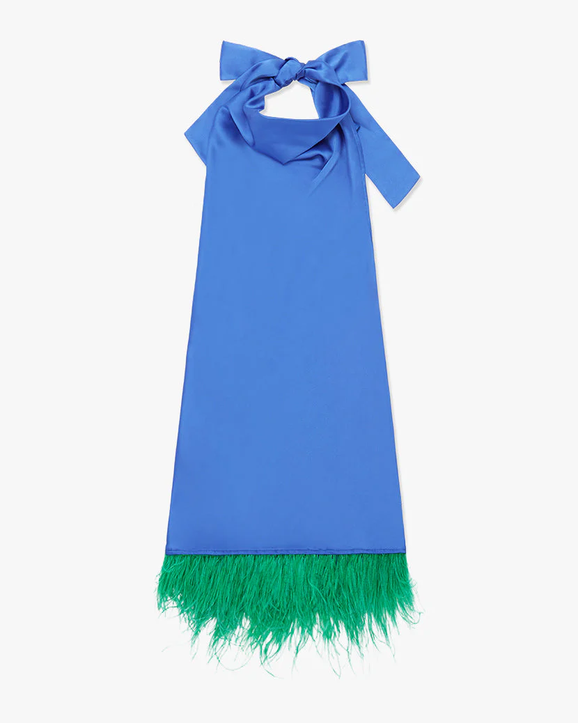 Feather Halter Satin Charmeuse Mini Dress | Sapphire - Image 2