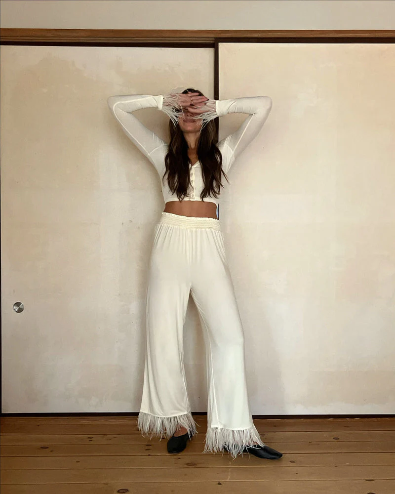 Feather Modal Jersey Cardigan | Ecru - Image 3