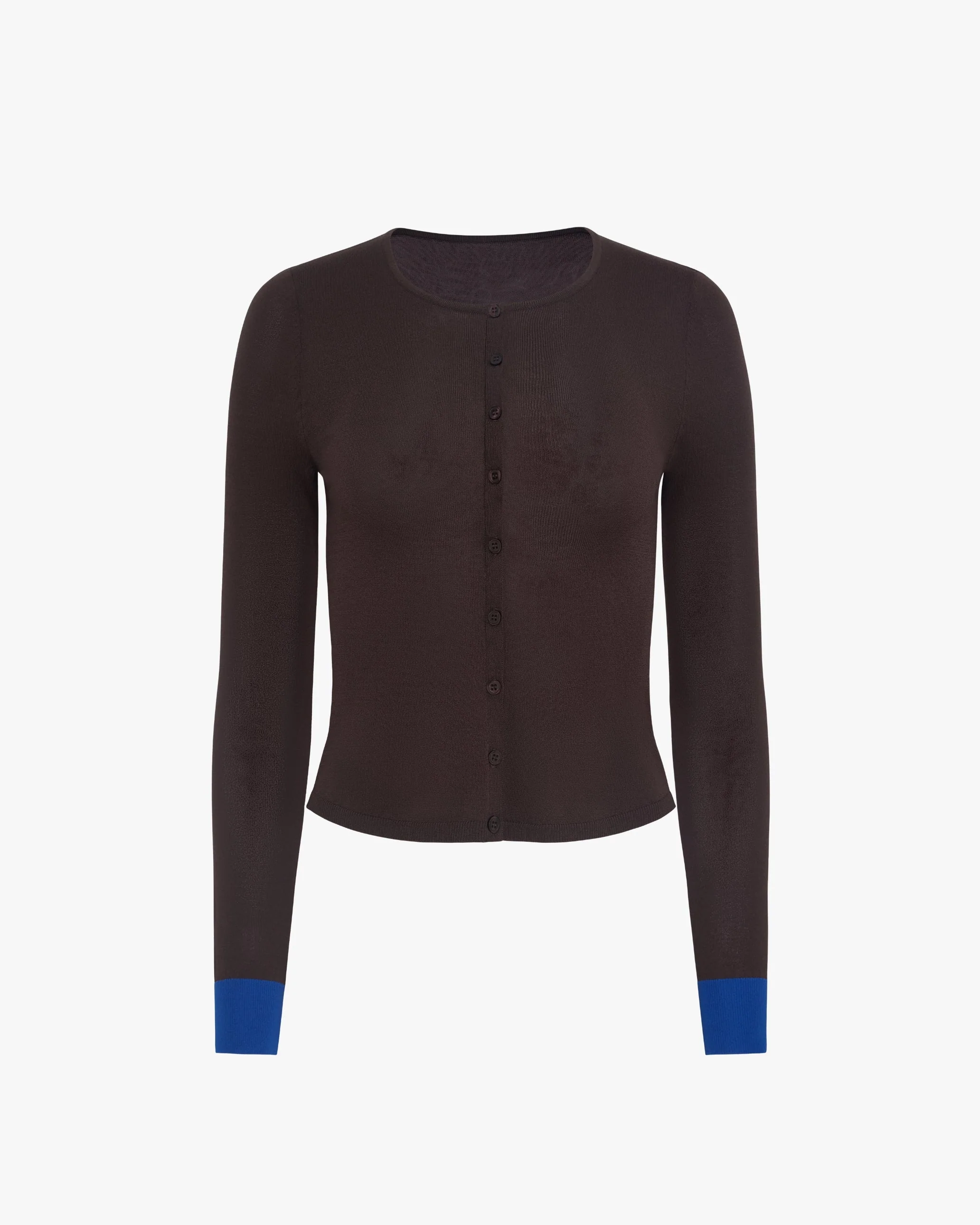 Fine Knit Cardigan | Coffee x Royal Blue - Image 3