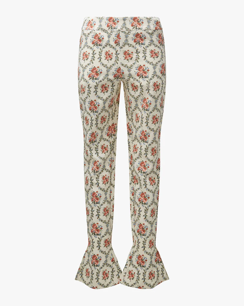 Fit & Flare Victorian Floral Slit Pant | Ivory - Image 2
