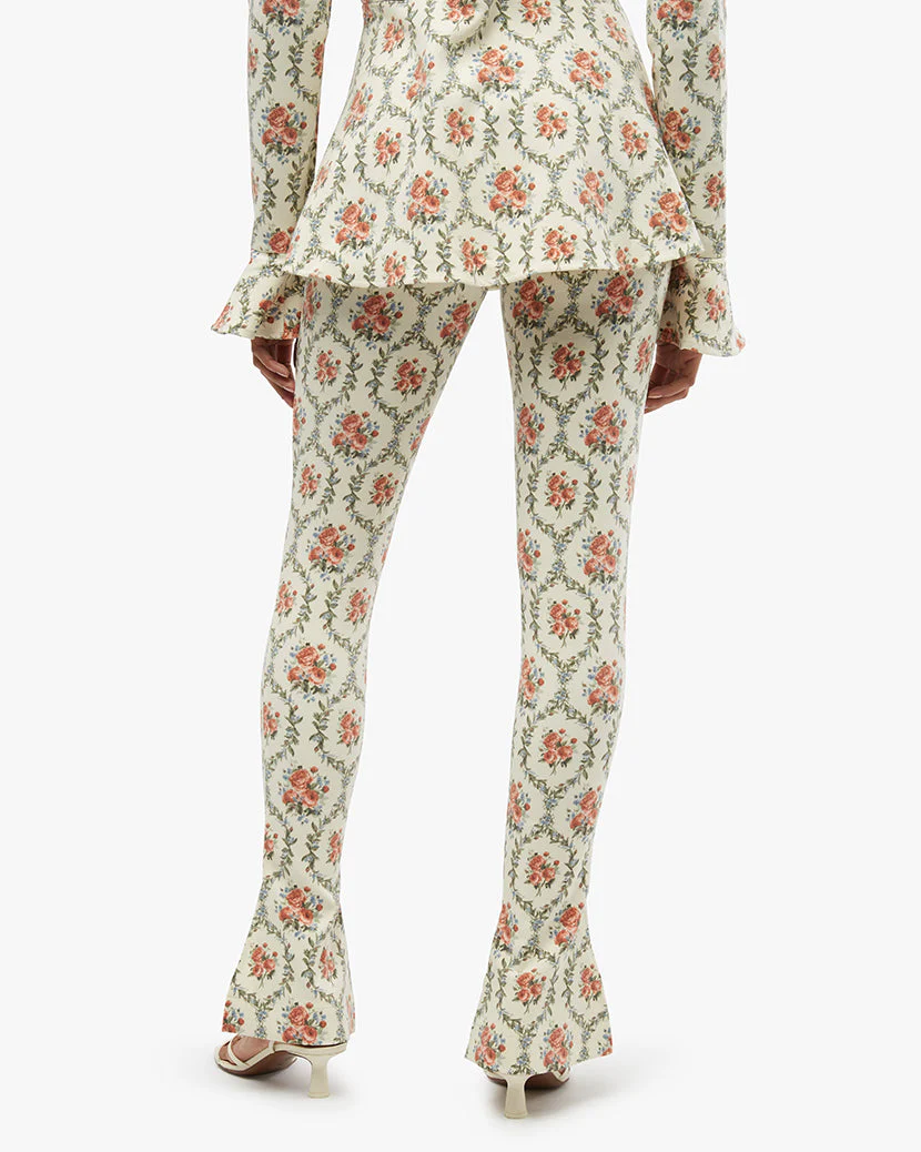 Fit & Flare Victorian Floral Slit Pant | Ivory - Image 5