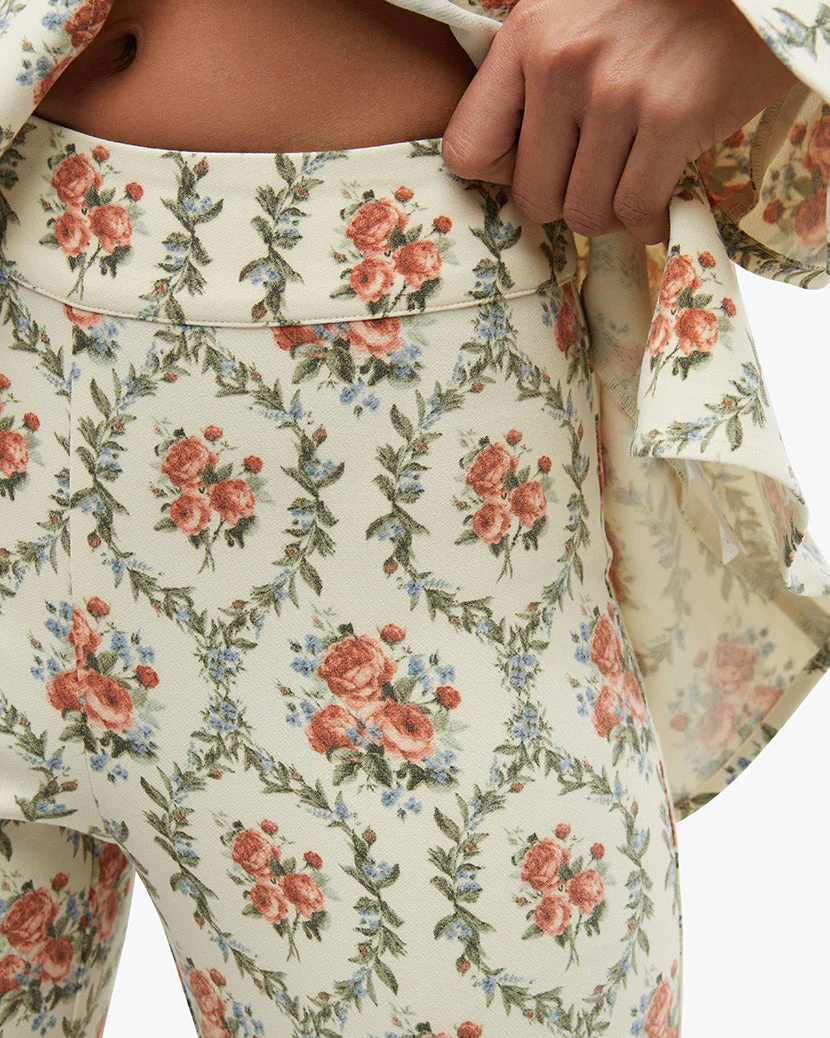 Fit & Flare Victorian Floral Slit Pant | Ivory - Image 6