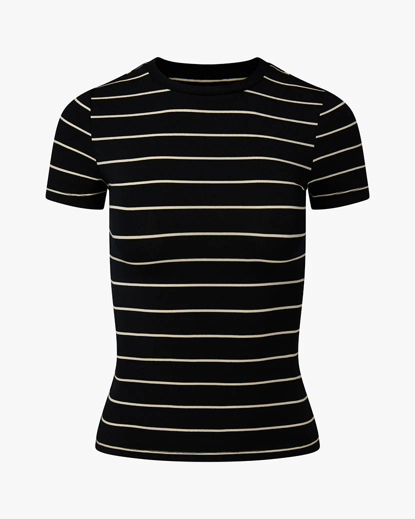 Fitted Crew Neck Top | Black x Antique White - Image 2