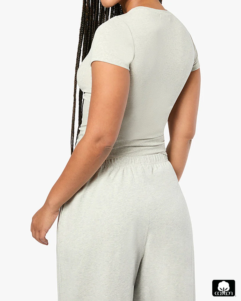 Fitted Crew Neck Top | Heather Grey - Image 5