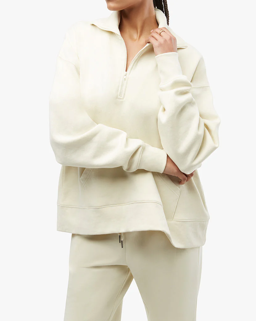 Half Zip Burnout Fleece Pullover | Ecru