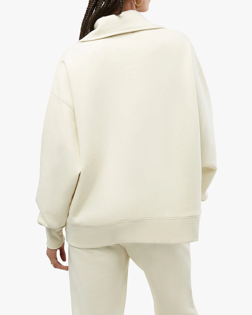 Half Zip Burnout Fleece Pullover | Ecru - Image 5