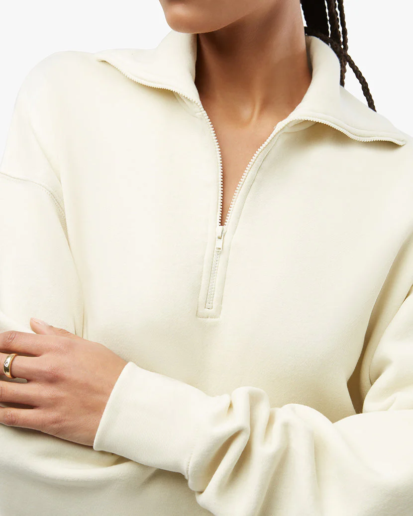 Half Zip Burnout Fleece Pullover | Ecru - Image 6