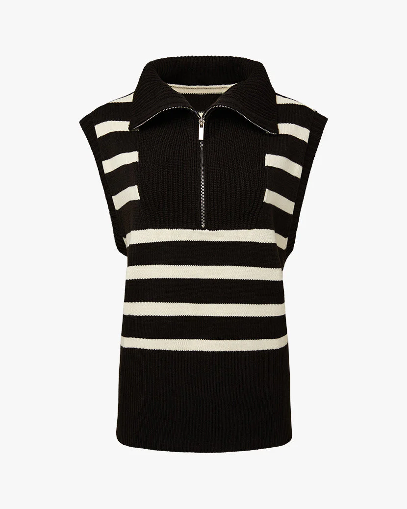 Half Zip Sweater Vest | Black x Ecru - Image 2
