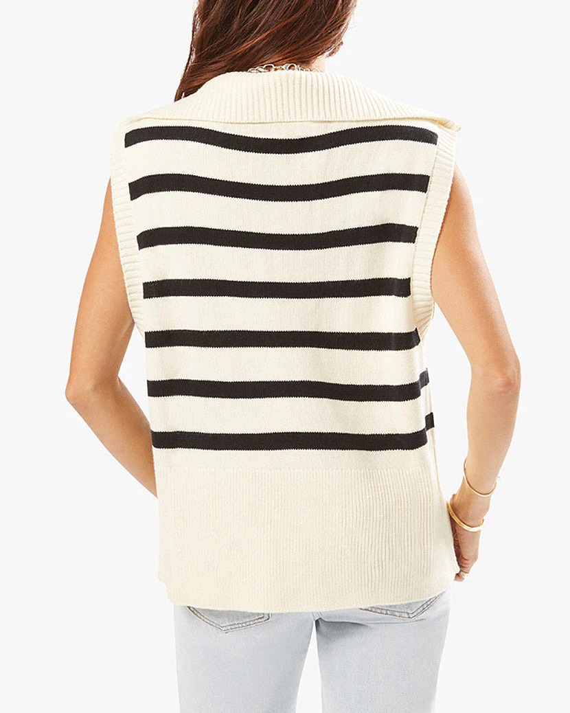 Half Zip Sweater Vest | Ivory Black Stripe - Image 5