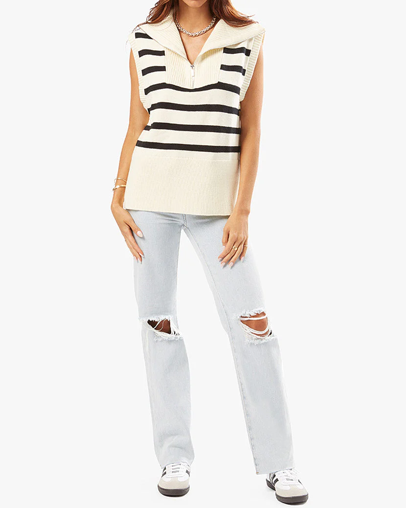 Half Zip Sweater Vest | Ivory Black Stripe - Image 6