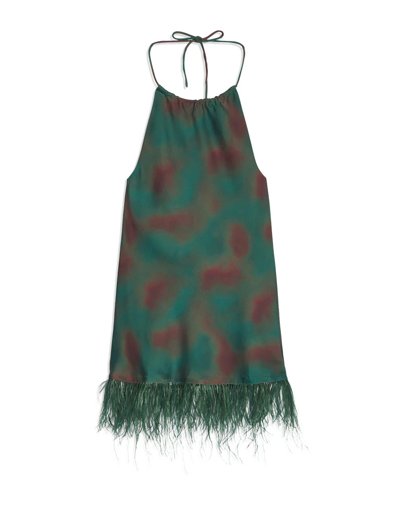 Halter Foliage Swirl Feather Dress | Emerald - Image 2