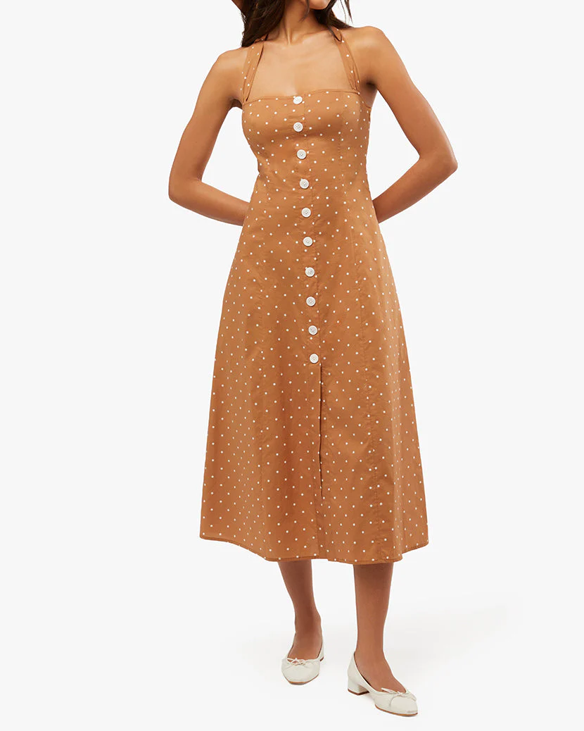 Halter Micro Polka Dot Button Up Midi | Biscotti