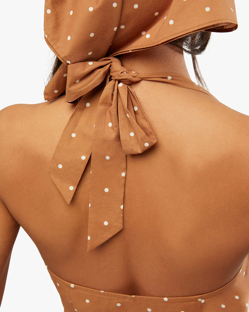 Halter Micro Polka Dot Button Up Midi | Biscotti - Image 7