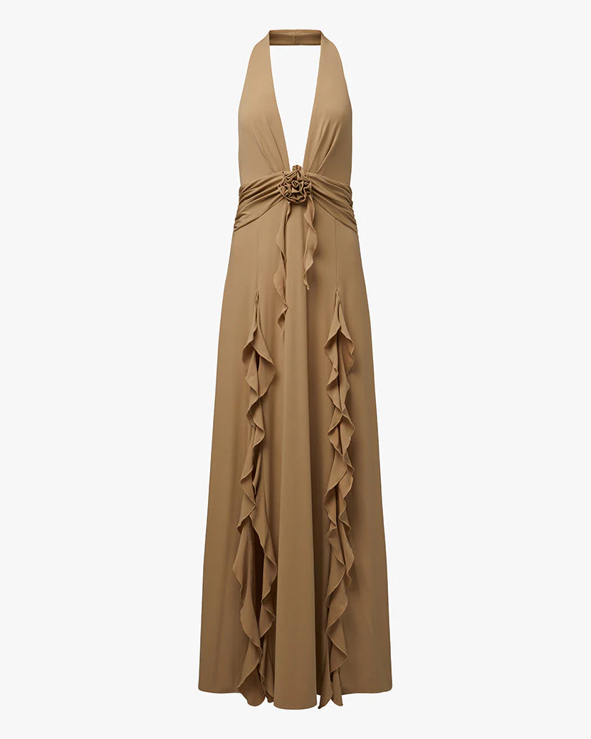 Halter Ruffle Maxi Dress | Safari - Image 2