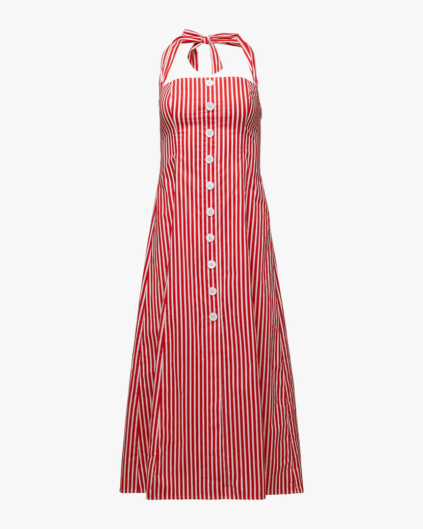 Halter Stripes Button Up Midi | Red Off White - Image 2