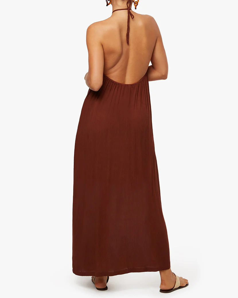 Halter Trapeze Maxi Dress | Brown - Image 3