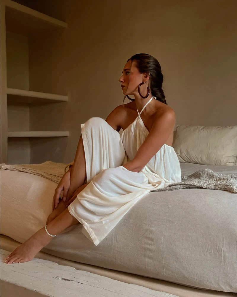Halter Trapeze Maxi Dress | Off White - Image 3
