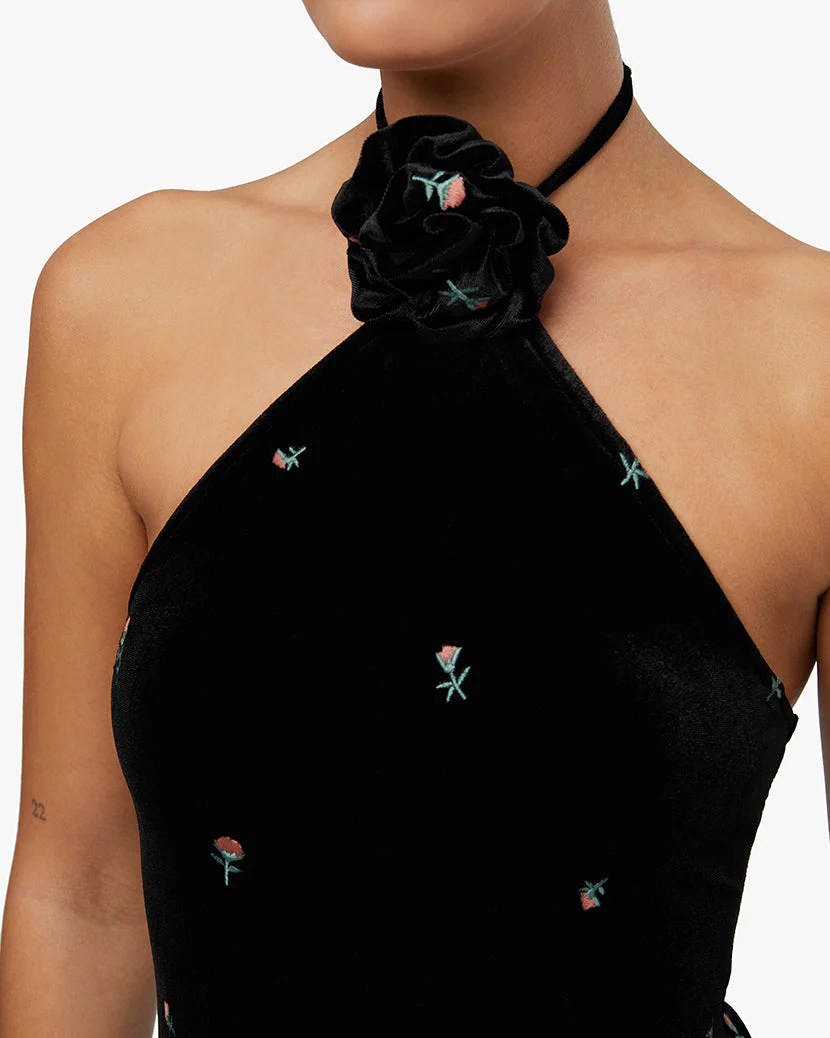High Neck Flower Dress | Black - Image 4