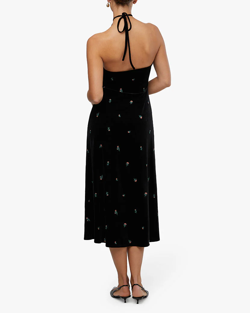 High Neck Flower Dress | Black - Image 5