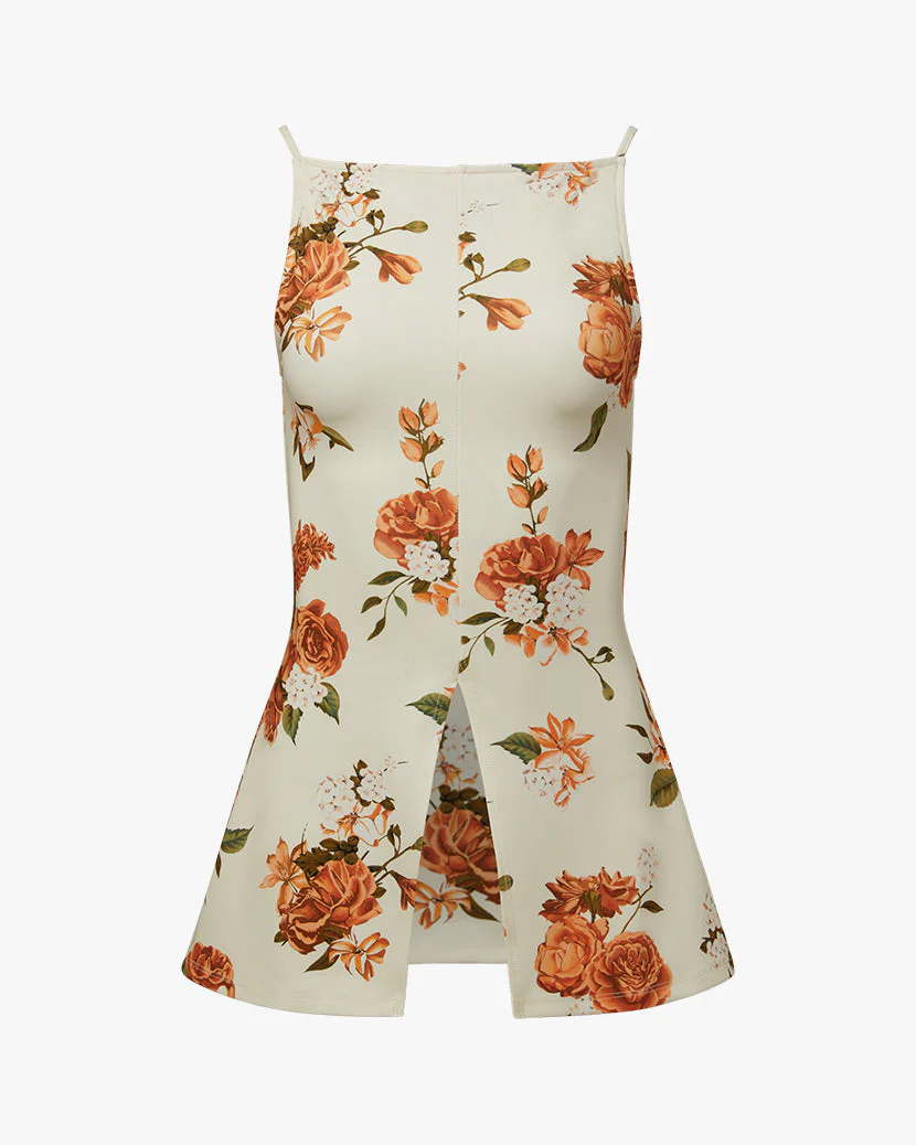 High Neck Fly Away Neutral Floral Top | Ivory - Image 2