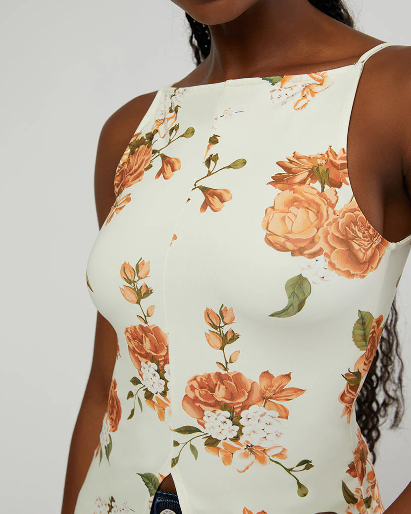 High Neck Fly Away Neutral Floral Top | Ivory - Image 4