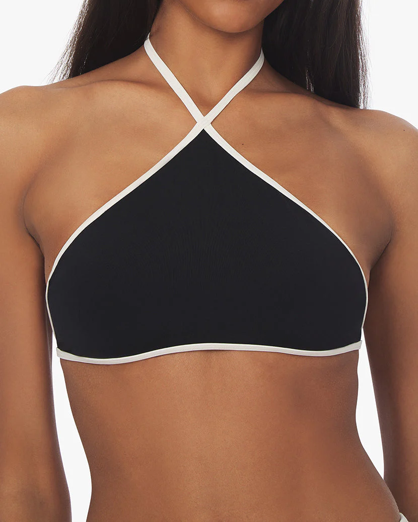 High Neck Halter Bikini Top | Black Off White - Image 5