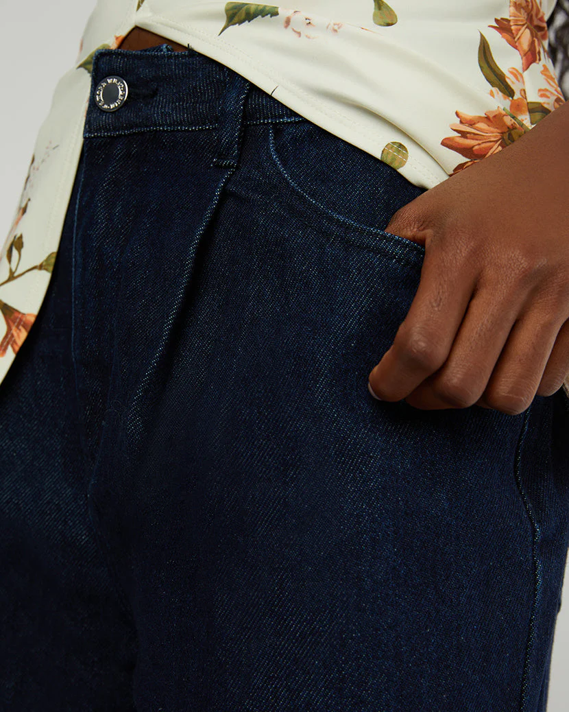 High Rise Pleated Wide Leg Pants | Raw Wash - Image 5