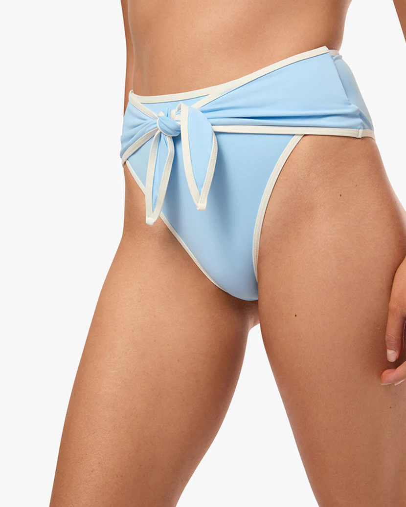 High Rise Tie Front Bottom | Baby Blue x Off White - Image 6